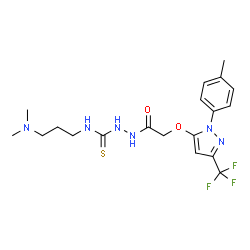 ChemSpider 2D Image | N-[3-(Dimethylamino)propyl]-2-({[1-(4-methylphenyl)-3-(trifluoromethyl)-1H-pyrazol-5-yl]oxy}acetyl)hydrazinecarbothioamide | C19H25F3N6O2S