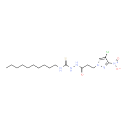 ChemSpider 2D Image | 2-[3-(4-Chloro-3-nitro-1H-pyrazol-1-yl)propanoyl]-N-decylhydrazinecarbothioamide | C17H29ClN6O3S