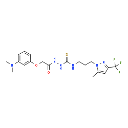 ChemSpider 2D Image | 2-{[3-(Dimethylamino)phenoxy]acetyl}-N-{3-[5-methyl-3-(trifluoromethyl)-1H-pyrazol-1-yl]propyl}hydrazinecarbothioamide | C19H25F3N6O2S