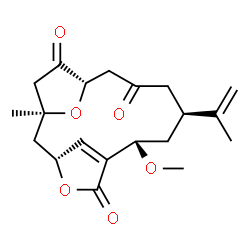 ChemSpider 2D Image | (1S,3R,7S,9S,13S)-9-Isopropenyl-7-methoxy-1-methyl-4,16-dioxatricyclo[11.2.1.1~3,6~]heptadec-6(17)-ene-5,11,14-trione | C20H26O6