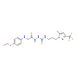 ChemSpider 2D Image | 2-{[(4-Ethoxyphenyl)amino]acetyl}-N-{3-[5-methyl-3-(trifluoromethyl)-1H-pyrazol-1-yl]propyl}hydrazinecarbothioamide (non-preferred name) | C19H25F3N6O2S
