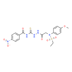 ChemSpider 2D Image | N-[(2-{[(Ethylsulfonyl)(4-methoxyphenyl)amino]acetyl}hydrazino)carbonothioyl]-4-nitrobenzamide (non-preferred name) | C19H21N5O7S2