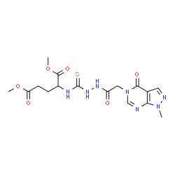 ChemSpider 2D Image | Dimethyl N-({2-[(1-methyl-4-oxo-1,4-dihydro-5H-pyrazolo[3,4-d]pyrimidin-5-yl)acetyl]hydrazino}carbonothioyl)glutamate | C16H21N7O6S