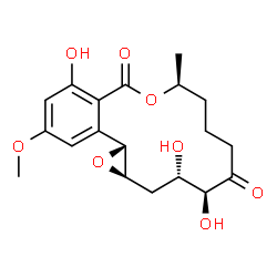 ChemSpider 2D Image | (1aR,8S,13S,14S,15aR)-5,13,14-Trihydroxy-3-methoxy-8-methyl-8,9,10,11,13,14,15,15a-octahydro-6H-oxireno[k][2]benzoxacyclotetradecine-6,12(1aH)-dione | C19H24O8