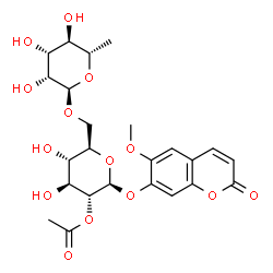 ChemSpider 2D Image | 6-Methoxy-2-oxo-2H-chromen-7-yl 2-O-acetyl-6-O-(6-deoxy-alpha-L-mannopyranosyl)-beta-D-glucopyranoside | C24H30O14