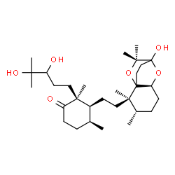 ChemSpider 2D Image | (2S,3S,4S)-2-(3,4-Dihydroxy-4-methylpentyl)-3-{2-[(2R,3S,6S)-8-hydroxy-2,3,9,9-tetramethyl-7,10-dioxatricyclo[6.2.2.0~1,6~]dodec-2-yl]ethyl}-2,4-dimethylcyclohexanone | C30H52O6