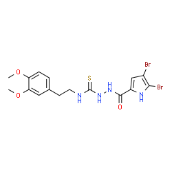 ChemSpider 2D Image | 2-[(4,5-Dibromo-1H-pyrrol-2-yl)carbonyl]-N-[2-(3,4-dimethoxyphenyl)ethyl]hydrazinecarbothioamide | C16H18Br2N4O3S