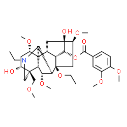 ChemSpider 2D Image | (1alpha,3alpha,6alpha,14alpha,16beta)-8-Ethoxy-20-ethyl-3,13-dihydroxy-1,6,16-trimethoxy-4-(methoxymethyl)aconitan-14-yl 3,4-dimethoxybenzoate | C36H53NO11
