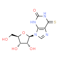 ChemSpider 2D Image | 9-(beta-D-Ribofuranosyl)-6-thioxo-1,3,6,9-tetrahydro-2H-purin-2-one | C10H12N4O5S
