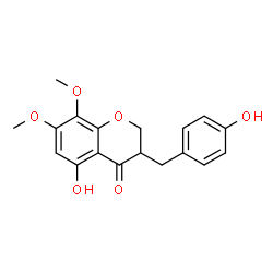 ChemSpider 2D Image | 5-Hydroxy-3-(4-hydroxybenzyl)-7,8-dimethoxy-2,3-dihydro-4H-chromen-4-one | C18H18O6