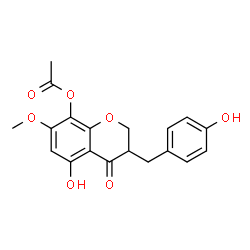 ChemSpider 2D Image | 5-Hydroxy-3-(4-hydroxybenzyl)-7-methoxy-4-oxo-3,4-dihydro-2H-chromen-8-yl acetate | C19H18O7