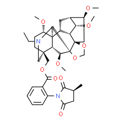 ChemSpider 2D Image | [(1S,2R,3R,4S,5R,6S,8R,12S,16S,19S,20R,21S)-14-Ethyl-4,6,19,21-tetramethoxy-9,11-dioxa-14-azaheptacyclo[10.7.2.1~2,5~.0~1,13~.0~3,8~.0~8,12~.0~16,20~]docos-16-yl]methyl 2-[(3S)-3-methyl-2,5-dioxopyrrolidin-1-yl]benzoate | C38H50N2O10