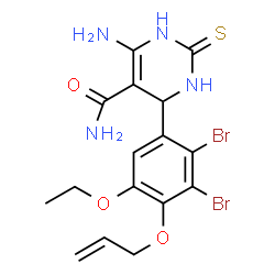 ChemSpider 2D Image | 4-[4-(Allyloxy)-2,3-dibromo-5-ethoxyphenyl]-6-amino-2-thioxo-1,2,3,4-tetrahydro-5-pyrimidinecarboxamide | C16H18Br2N4O3S