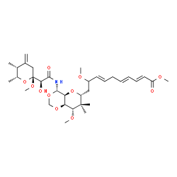ChemSpider 2D Image | Methyl (2E,4E,7E)-10-[(4S,4aS,6R,8S,8aR)-4-({(2S)-2-hydroxy-2-[(2R,5R,6R)-2-methoxy-5,6-dimethyl-4-methylenetetrahydro-2H-pyran-2-yl]acetyl}amino)-8-methoxy-7,7-dimethylhexahydropyrano[3,2-d][1,3]diox
in-6-yl]-9-methoxy-2,4,7-decatrienoate | C33H51NO11