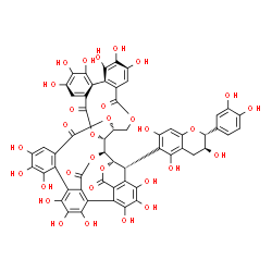 ChemSpider 2D Image | (1R,2R,20R,42S,46S)-46-[(2R,3S)-2-(3,4-Dihydroxyphenyl)-3,5,7-trihydroxy-3,4-dihydro-2H-chromen-6-yl]-7,8,9,12,13,14,25,26,27,30,31,32,35,36,37-pentadecahydroxy-3,18,21,41,43-pentaoxanonacyclo[27.13.3
.1~38,42~.0~2,20~.0~5,10~.0~11,16~.0~23,28~.0~33,45~.0~34,39~]hexatetraconta-5,7,9,11,13,15,23,25,27,29(45),30,32,34,36,38-pentadecaene-4,17,22,40,44-pentone | C56H38O31