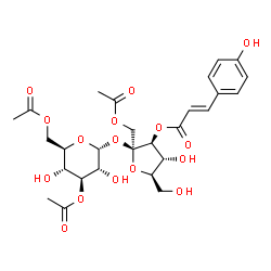 ChemSpider 2D Image | 1-O-Acetyl-3-O-[(2E)-3-(4-hydroxyphenyl)-2-propenoyl]-beta-D-fructofuranosyl 3,6-di-O-acetyl-alpha-D-glucopyranoside | C27H34O16