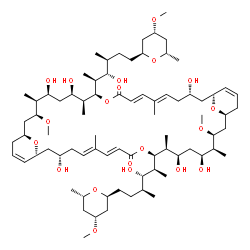 ChemSpider 2D Image | (3S,5E,7E,11S,12S,13R,15S,16S,17S,19S,25S,27E,29E,33S,34S,35R,37S,38S,39S,41S)-3,13,15,25,35,37-Hexahydroxy-11,33-bis{(2S,3S,4S)-3-hydroxy-6-[(2S,4R,6S)-4-methoxy-6-methyltetrahydro-2H-pyran-2-yl]-4-m
ethyl-2-hexanyl}-17,39-dimethoxy-6,12,16,28,34,38-hexamethyl-10,32,45,46-tetraoxatricyclo[39.3.1.1~19,23~]hexatetraconta-5,7,21,27,29,43-hexaene-9,31-dione | C78H132O20