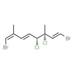ChemSpider 2D Image | (1Z,3E,5R,6R,7E)-1,8-Dibromo-5,6-dichloro-2,6-dimethyl-1,3,7-octatriene | C10H12Br2Cl2