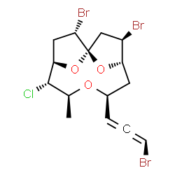 ChemSpider 2D Image | (1R,2S,4R,5S,6S,8S,10S,11R)-2,11-Dibromo-8-(3-bromopropadienyl)-5-chloro-6-methyl-7,13,14-trioxatricyclo[8.2.1.1~1,4~]tetradecane | C15H18Br3ClO3