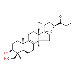 ChemSpider 2D Image | 1-[(3S,3'R,4S,5R,5'S,10S,13S,14S,17S)-3-Hydroxy-4-(hydroxymethyl)-3',4,10,13,14-pentamethyl-1,2,3,4,4',5,5',6,7,10,11,12,13,14,15,16-hexadecahydro-3'H-spiro[cyclopenta[a]phenanthrene-17,2'-furan]-5'-y
l]-1-propanone | C29H46O4