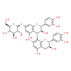 ChemSpider 2D Image | (2R,2'R,3S,3'S,4S)-2,2'-Bis(3,4-dihydroxyphenyl)-3,3',5,5',7'-pentahydroxy-3,3',4,4'-tetrahydro-2H,2'H-4,8'-bichromen-7-yl beta-D-glucopyranoside | C36H36O17