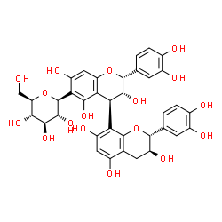 ChemSpider 2D Image | (1S)-1,5-Anhydro-1-[(2R,2'R,3R,3'S,4R)-2,2'-bis(3,4-dihydroxyphenyl)-3,3',5,5',7,7'-hexahydroxy-3,3',4,4'-tetrahydro-2H,2'H-4,8'-bichromen-6-yl]-D-glucitol | C36H36O17