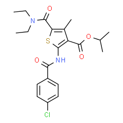 ChemSpider 2D Image | Isopropyl 2-[(4-chlorobenzoyl)amino]-5-(diethylcarbamoyl)-4-methyl-3-thiophenecarboxylate | C21H25ClN2O4S