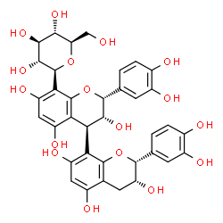 ChemSpider 2D Image | (1S)-1,5-Anhydro-1-[(2R,2'R,3R,3'R,4S)-2,2'-bis(3,4-dihydroxyphenyl)-3,3',5,5',7,7'-hexahydroxy-3,3',4,4'-tetrahydro-2H,2'H-4,8'-bichromen-8-yl]-D-glucitol | C36H36O17