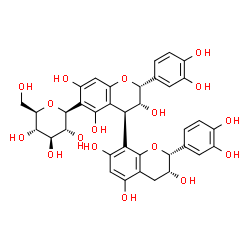 ChemSpider 2D Image | (1S)-1,5-Anhydro-1-[(2R,2'R,3R,3'R,4R)-2,2'-bis(3,4-dihydroxyphenyl)-3,3',5,5',7,7'-hexahydroxy-3,3',4,4'-tetrahydro-2H,2'H-4,8'-bichromen-6-yl]-D-glucitol | C36H36O17