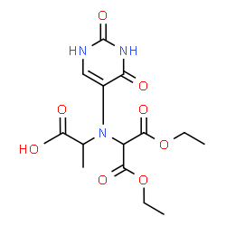 ChemSpider 2D Image | N-(1,3-Diethoxy-1,3-dioxo-2-propanyl)-N-(2,4-dioxo-1,2,3,4-tetrahydro-5-pyrimidinyl)alanine | C14H19N3O8