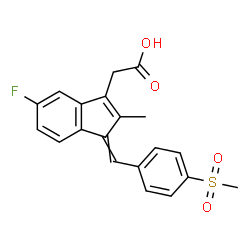 ChemSpider 2D Image | {5-Fluoro-2-methyl-1-[4-(methylsulfonyl)benzylidene]-1H-inden-3-yl}acetic acid | C20H17FO4S