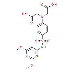 ChemSpider 2D Image | 2,2'-({4-[(2,6-Dimethoxy-4-pyrimidinyl)sulfamoyl]phenyl}imino)diacetic acid | C16H18N4O8S