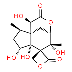 ChemSpider 2D Image | (1S,2R,4R,5R,6S,7R,8S,11R)-4,5,7,11-Tetrahydroxy-2,7-dimethyl-10H-spiro[9-oxatricyclo[6.3.1.0~1,5~]dodecane-6,3'-oxetane]-2',10-dione | C15H20O8