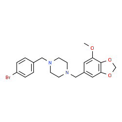 ChemSpider 2D Image | 1-(4-Bromobenzyl)-4-[(7-methoxy-1,3-benzodioxol-5-yl)methyl]piperazine | C20H23BrN2O3