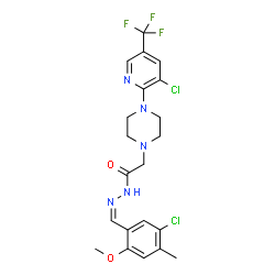 ChemSpider 2D Image | N'-[(Z)-(5-Chloro-2-methoxy-4-methylphenyl)methylene]-2-{4-[3-chloro-5-(trifluoromethyl)-2-pyridinyl]-1-piperazinyl}acetohydrazide | C21H22Cl2F3N5O2
