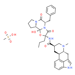 ChemSpider 2D Image | (5'alpha,10alpha)-5'-Benzyl-12'-hydroxy-3',6',18-trioxo-2'-propyl-9,10-dihydroergotaman methanesulfonate (1:1) | C36H45N5O8S