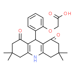 ChemSpider 2D Image | [2-(3,3,6,6-Tetramethyl-1,8-dioxo-1,2,3,4,5,6,7,8,9,10-decahydro-9-acridinyl)phenoxy]acetic acid | C25H29NO5