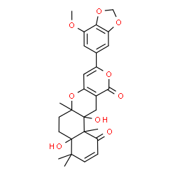 ChemSpider 2D Image | 4a,12a-Dihydroxy-9-(7-methoxy-1,3-benzodioxol-5-yl)-4,4,6a,12b-tetramethyl-4a,6,6a,12,12a,12b-hexahydro-4H,11H-benzo[f]pyrano[4,3-b]chromene-1,11(5H)-dione | C28H30O9