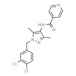 ChemSpider 2D Image | N-[1-(3,4-Dichlorobenzyl)-3,5-dimethyl-1H-pyrazol-4-yl]isonicotinamide | C18H16Cl2N4O