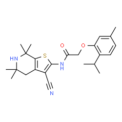 ChemSpider 2D Image | N-(3-Cyano-5,5,7,7-tetramethyl-4,5,6,7-tetrahydrothieno[2,3-c]pyridin-2-yl)-2-(2-isopropyl-5-methylphenoxy)acetamide | C24H31N3O2S