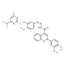 ChemSpider 2D Image | N'-{(Z)-[3-({[4-(Difluoromethyl)-6-methyl-2-pyrimidinyl]sulfanyl}methyl)-4-methoxyphenyl]methylene}-2-(3,4-dimethoxyphenyl)-4-quinolinecarbohydrazide | C33H29F2N5O4S