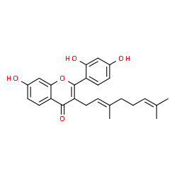 ChemSpider 2D Image | 2-(2,4-Dihydroxyphenyl)-3-[(2E)-3,7-dimethyl-2,6-octadien-1-yl]-7-hydroxy-4H-chromen-4-one | C25H26O5