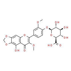 ChemSpider 2D Image | 4-(9-Hydroxy-7-methoxy-8-oxo-8H-[1,3]dioxolo[4,5-g]chromen-6-yl)-2-methoxyphenyl beta-D-glucopyranosiduronic acid | C24H22O14