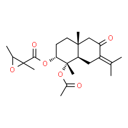ChemSpider 2D Image | (1S,2R,4aR,8aR)-1-Acetoxy-7-isopropylidene-1,4a-dimethyl-6-oxodecahydro-2-naphthalenyl 2,3-dimethyl-2-oxiranecarboxylate | C22H32O6