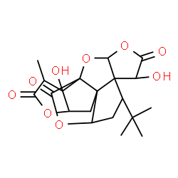 ChemSpider 2D Image | 6,17-Dihydroxy-16-methyl-8-(2-methyl-2-propanyl)-2,4,14,19-tetraoxahexacyclo[8.7.2.0~1,11~.0~3,7~.0~7,11~.0~13,17~]nonadecane-5,15,18-trione | C20H24O9