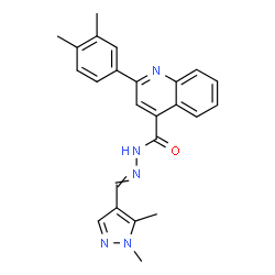 ChemSpider 2D Image | 2-(3,4-Dimethylphenyl)-N'-[(1,5-dimethyl-1H-pyrazol-4-yl)methylene]-4-quinolinecarbohydrazide | C24H23N5O