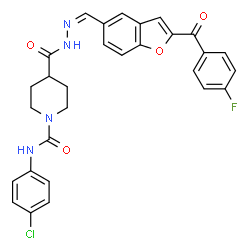 ChemSpider 2D Image | N-(4-Chlorophenyl)-4-{[(2Z)-2-{[2-(4-fluorobenzoyl)-1-benzofuran-5-yl]methylene}hydrazino]carbonyl}-1-piperidinecarboxamide | C29H24ClFN4O4