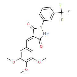 ChemSpider 2D Image | (4E)-1-[3-(Trifluoromethyl)phenyl]-4-(3,4,5-trimethoxybenzylidene)-3,5-pyrazolidinedione | C20H17F3N2O5