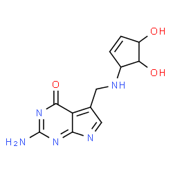 ChemSpider 2D Image | 2-Amino-5-{[(4,5-dihydroxy-2-cyclopenten-1-yl)amino]methyl}-4H-pyrrolo[2,3-d]pyrimidin-4-on | C12H13N5O3