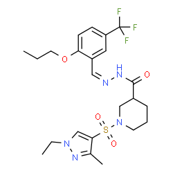 ChemSpider 2D Image | 1-[(1-Ethyl-3-methyl-1H-pyrazol-4-yl)sulfonyl]-N'-{(Z)-[2-propoxy-5-(trifluoromethyl)phenyl]methylene}-3-piperidinecarbohydrazide | C23H30F3N5O4S